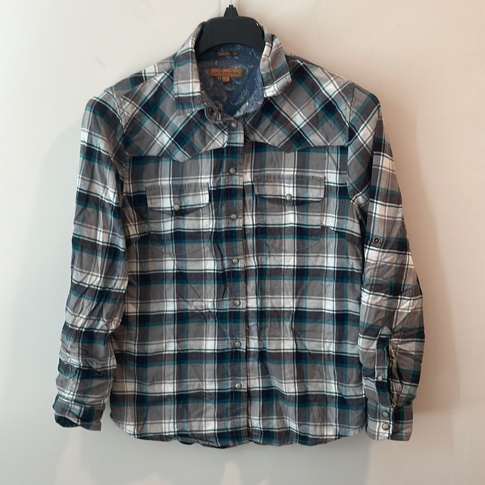 Jacks girlfriend western flannel Pearl snap shirt button down plaid Sz small
